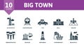 Big Town set icon. Editable icons big town theme such as skyscraper, taxi, square and more. Royalty Free Stock Photo