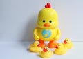 Big toy duck yellow with small duck yellow made from plastic for children, has a music and can dancing. Funny toy for development