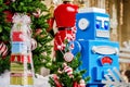 Big toy robot Christmas tree and presents Royalty Free Stock Photo