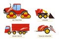 Big Tractor and Loader Set Vector Illustration