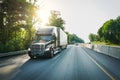 Big tractor trailer 18 wheeler truck on highway road overpass Royalty Free Stock Photo