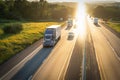 Big tractor trailer 18 wheeler truck on multi lane highway Royalty Free Stock Photo