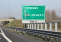 big traffic sign to go to Florence or Orvieto in Italy