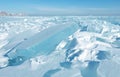 Beautiful landscape of Lake Baikal that frost to be ice in winter and crack to be sheets and blocks transparent blue ice Royalty Free Stock Photo