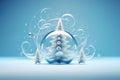 Big transparent bouble with white Christmas tree on blue background. Generative AI Royalty Free Stock Photo