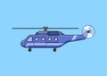 Big transport helicopter, chopper, aircraft. Flat vector illustration. Isolated on blue background. Royalty Free Stock Photo