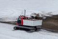 Big transport tractor in Iceland highlands with a wide tracks