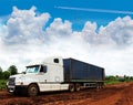 The Big Transport Truck With The Mud Country Road, The Beautiful Sky Cloud, Storm, Thunderstorm Sky Clouds.