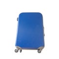 Big travel blue suitcase as a hand luggage, a hard shell trolley with wheels isolated at white background. Concept of travel gears Royalty Free Stock Photo