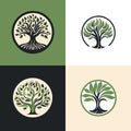 Big tree logo set. Flat Simple green shapes silhouette symbol eco wealth concept. Nature growing farm eco family vector Royalty Free Stock Photo