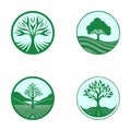 Big tree logo set. Flat Simple green shapes silhouette symbol eco wealth concept. Nature growing farm eco family vector Royalty Free Stock Photo