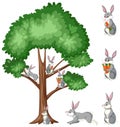 Big tree and many rabbits on white background