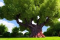 A big tree with multiple branches in a park. A sunny morning, sun beam coming through the branches, generative ai Royalty Free Stock Photo