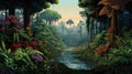 Pixelated Jungle Landscape: Detailed Botanical Illustration In Ps1 Graphics