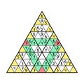 Big triangle colorful sudoku vector illustration. Funny number puzzle for kids and beginners printable worksheet. Full