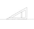 big triangular ruler for math lessons, square, geometry, technical drawing one line art. Continuous line drawing of