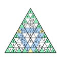 Big triangular sudoku game for beginners vector illustration. Colorful number puzzle for children printable activity