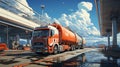 A big truck is driving along the highway delivering goods. The concept Royalty Free Stock Photo