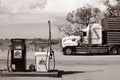 A big truck parked in front of a petrol station in the Australian outback, Coombah roadhouse/Australia