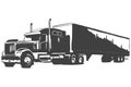 Big truck vector black illustration on white background. Hand drawn illustration.