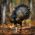 Big turkey in the woods. Turkey as the main dish of thanksgiving for the harvest Royalty Free Stock Photo
