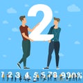 Big Two number. White numbers illustration with young people. Royalty Free Stock Photo