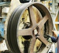 Big V-belt pulley for agitator water& pulp after change electric motor onsite Royalty Free Stock Photo