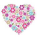 Big valentines heart with hand drawing little flowers, vector illustration.