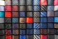 Big variety of different color neckties in a men clothing store Royalty Free Stock Photo