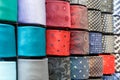 Big variety of different color neckties in a men clothing store Royalty Free Stock Photo