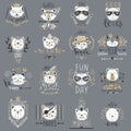 Big Vector collection with cute animals. Set with teddy bears, Royalty Free Stock Photo