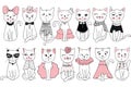 Big Vector collection with cute fashion cats. Stylish kitten set Royalty Free Stock Photo