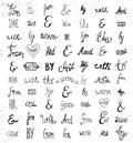 Big vector collection of hand sketched ampersands and catchwords.