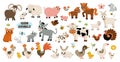 Big vector farm animals set. Big collection with cow, horse, goat, sheep, duck, hen, pig and their babies. Country birds Royalty Free Stock Photo