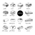 Big vector hand drawn set of baklava icons