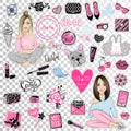 Big Vector kit of fashion patches on transparent background. Set