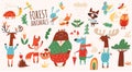 Big vector set of cartoon forest animals. Royalty Free Stock Photo