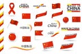 Big vector set of Chinese ribbons, symbols, icons and flags. In Chinese Made in China, premium quality