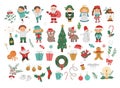 Big vector set of Christmas elements and children, Santa Claus in red hat with sack, angel, nutcracker, Christmas tree isolated on Royalty Free Stock Photo