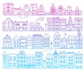 Big vector set of color european detailed buildings. Illustration of different urban structures on white background. Royalty Free Stock Photo