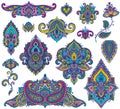 Big vector set of colorful henna floral elements Royalty Free Stock Photo