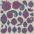 Big vector set of colorful henna floral elements Royalty Free Stock Photo