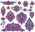 Big vector set of colorful henna floral elements Royalty Free Stock Photo