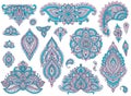 Big vector set of colorful henna floral elements Royalty Free Stock Photo