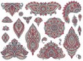 Big vector set of colorful henna floral elements Royalty Free Stock Photo