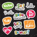 Set of cool stickers, patches with food and summer elements.