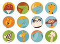 Big vector set of cute cartoon animals faces in flat style Royalty Free Stock Photo
