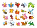 Big vector set with cute insects on a white background in cartoon style Royalty Free Stock Photo