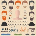 Big vector set of dress up constructor with different men hipster haircuts, glasses, beard etc.