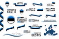 Big vector set of Estonian ribbons, symbols, icons and flags isolated on a white background. Made in Estonia and Toodetud Eestis Royalty Free Stock Photo